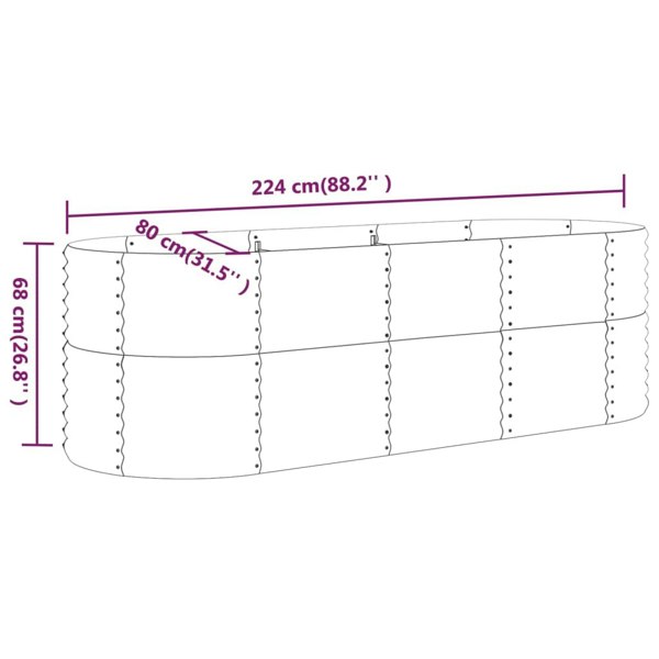 Berkfield Garden Raised Bed Powder-coated Steel 224x80x68 cm Grey
