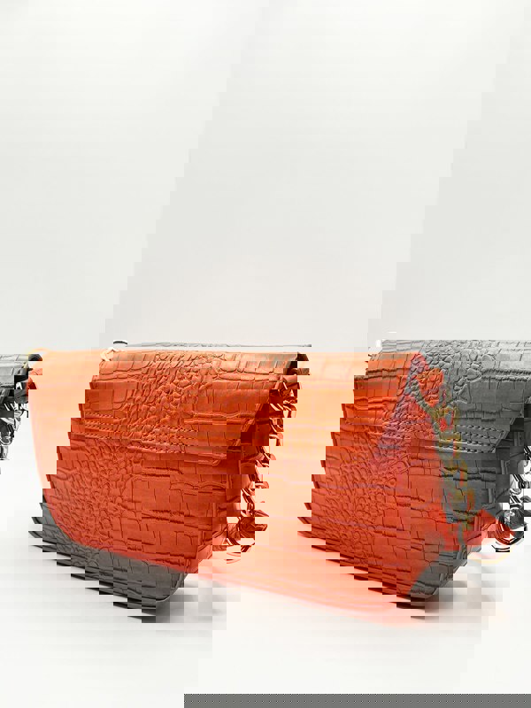 SVNX Croc PU Mini Pillow Bag with Flap in setting sun