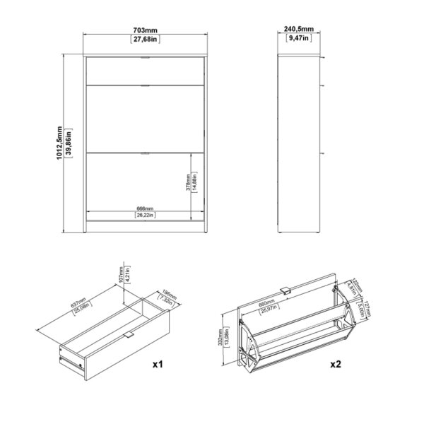Wyld Haus Prague White Shoe Cabinet 2 Flip Down Doors 1 Drawer