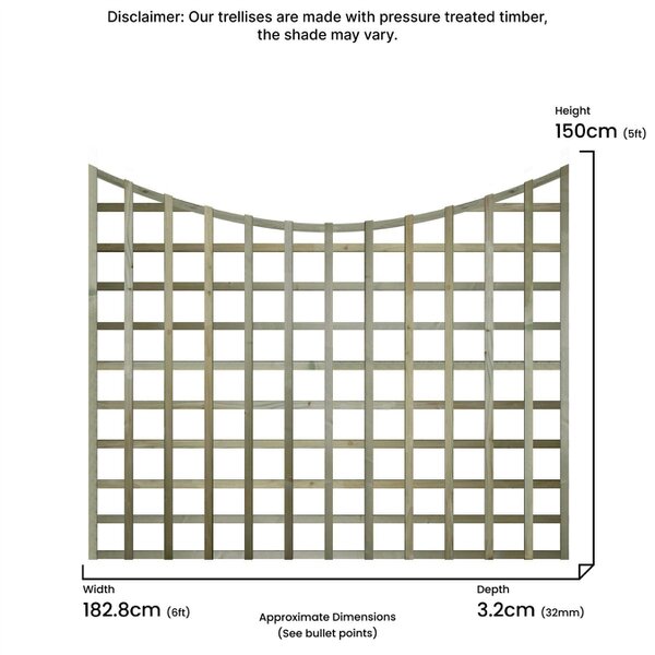 Premier Garden Supplies Standard Concave Top Fence Panel Topper Garden Trellis 6ft x 1-5ft Curved Privacy Lattice Panels for Fencing, Pergola, Patio - Wood - 3, 4 or 5 - 3 Pack Height: 5ft x Width: 6ft (182.8cm) x 3 Pack