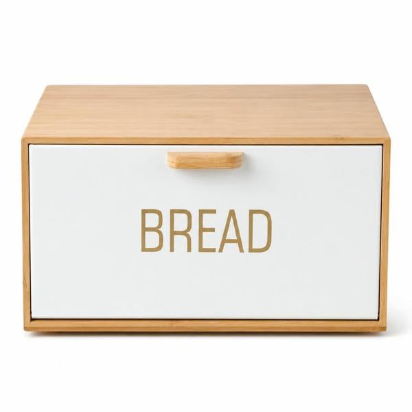 Maison des Cadeaux White Bamboo Metal Bread Bin & Canister Set