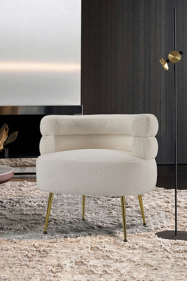 Living and Home Beige Curved Upholstered Single Sofa Accent Chair