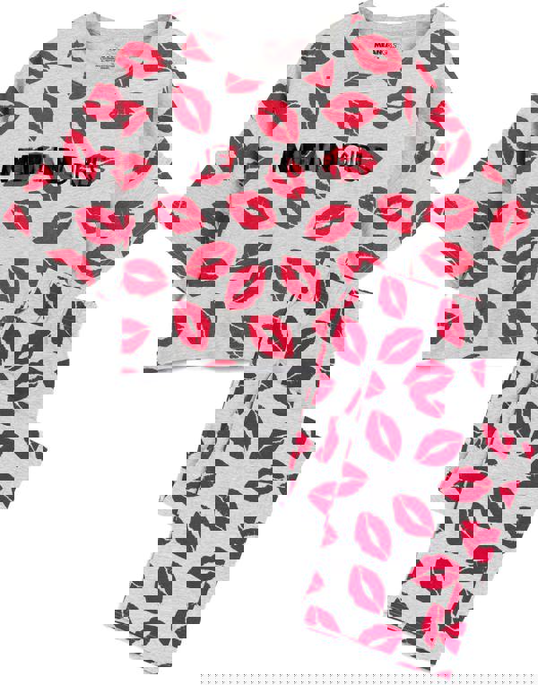 Mean Girls Womens Grey Logo With Kiss All-Over Print Short Sleeve Long Leg Pyjama Set