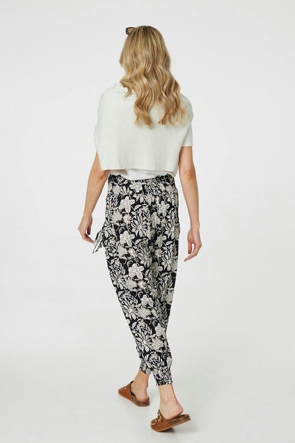 Black | Floral Print Relaxed Harem Pants