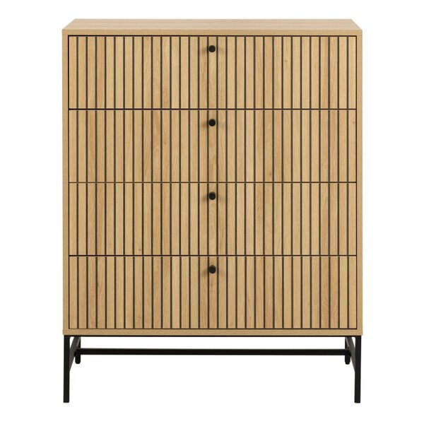 Wyld Haus Bjork Natural Oak Wood and Black Panelled Chest of 4 Drawers