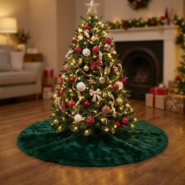 Garden Greatness Plush Faux Fur Christmas Tree Skirt - Green