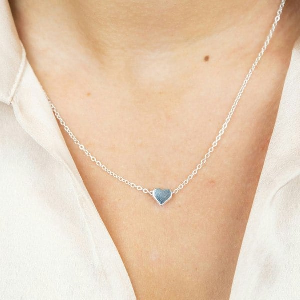 The Colourful Aura Silver Dainty Crescent Tiny Small Heart Pendant Necklace