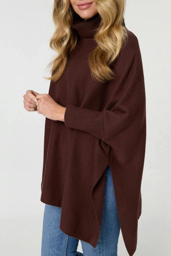 Brown | Oversized Roll Neck Pullover