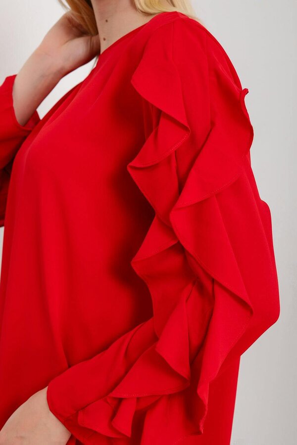Hoxton Gal Oversized Ruffle Sleeve Relaxed Fit Top In Red