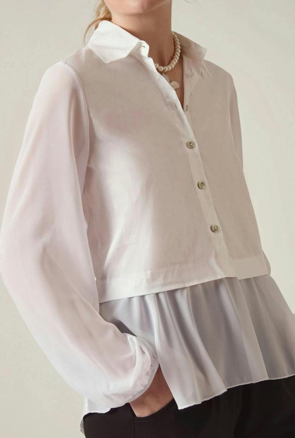 James Lakeland White Contrast Hem Blouse