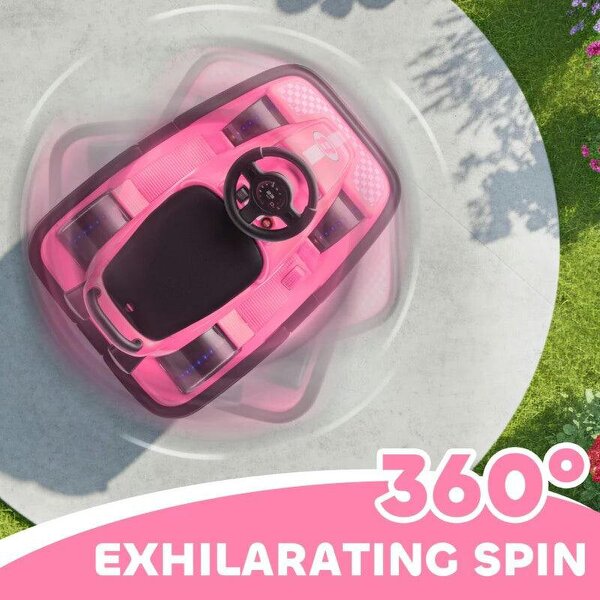 Kids Bumper Car, 360° Rotation Spin Electric Waltzer Car with LED Lights, Music for Ages 3-8 Years Old, Pink