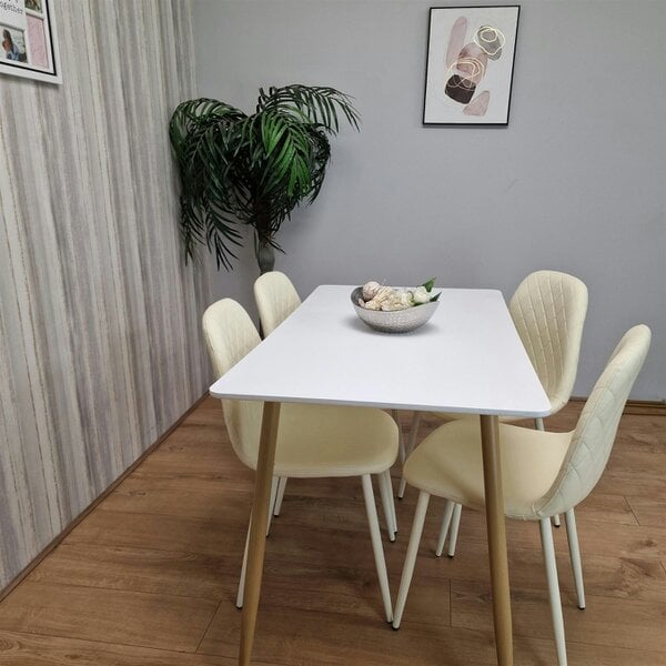 Kosy Koala Wooden Dining Table with 4 Cream Gem Patterned Chairs White Table with Cream Chairs