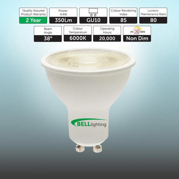 BELL Lighting GU10 Dimmable LED Spotlight 4.4W Energy Saving Light Bulb