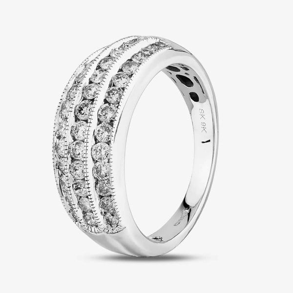 T. H. Baker 9ct White Gold 1.00ct Diamond Channel Set Three Row Ring TH011762R