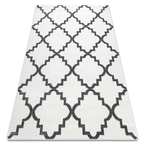 RugsX Sketch Rectangular Rug - White & Grey Moroccan Style Quatrefoil