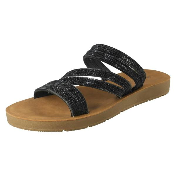 Savannah Ladies Savannah Slip On Diamante Detailed Summer Sandals F00448