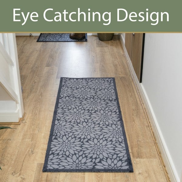 JVL Mega Mat Machine Washable Entrance Runner and Doormat Set, Flowers
