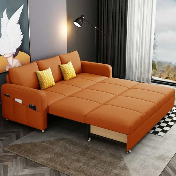 Gabriel Two Seater Sofa Bed, Linen-Weilai Concept-Orange ( Made to order )-120cm (With One Drawer)-Weilai Concept