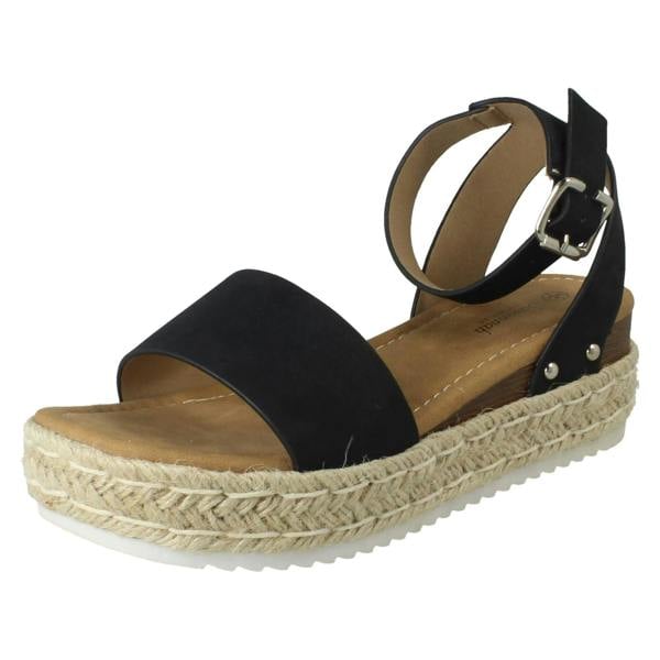 Savannah Ladies Savannah Buckle Fastening Ankle Strap Wedge Sandals F12095