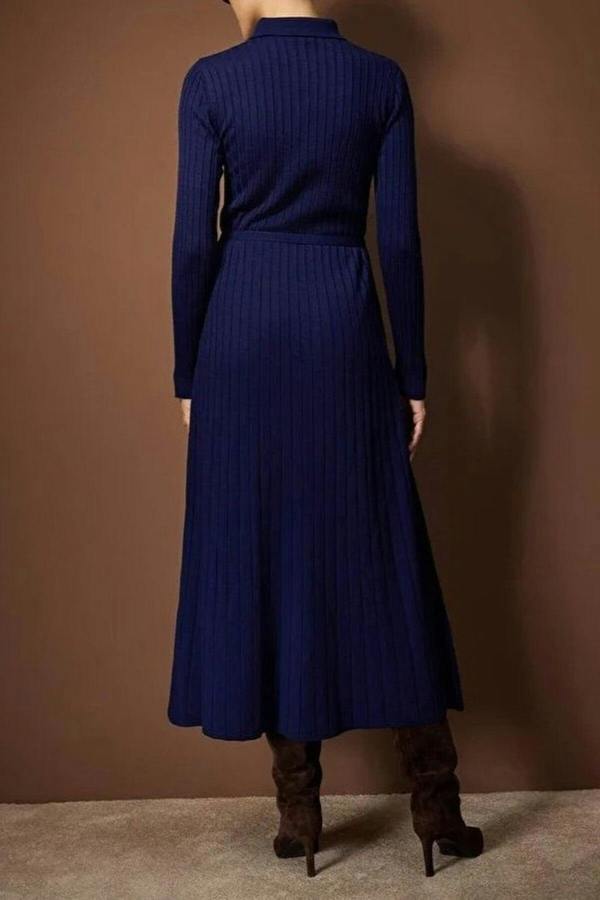 WOVCOR Ribbed Knit Dress with Belt Detail