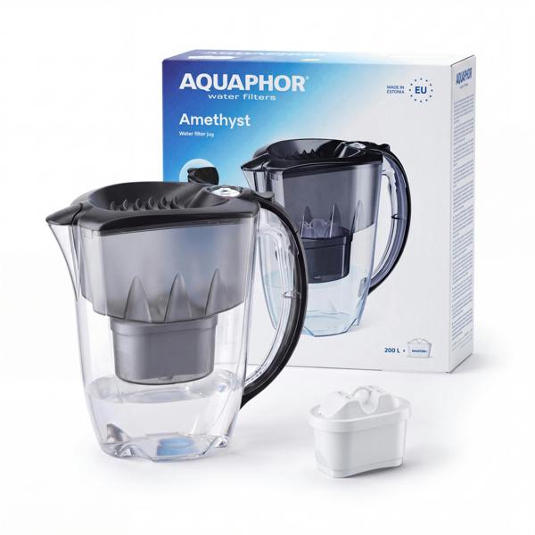 AQUAPHOR  Amethyst 2.8 Litre Water Filter Jug in Black with 1 x Maxfor+ filter