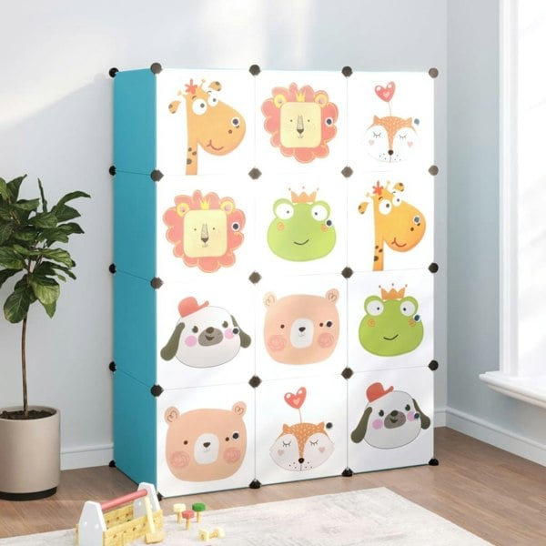 Berkfield Cube Storage Cabinet for Kids with 12 Cubes Blue PP