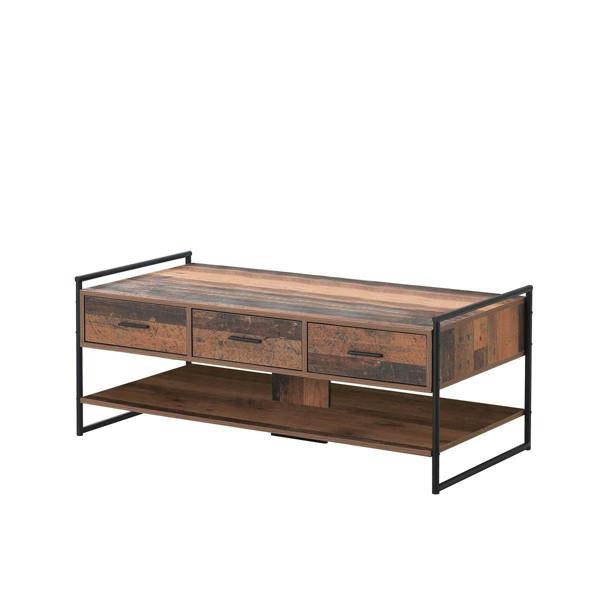 Timber Art Design Abbey Coffee Table with 3 Drawers Rustic Industrial Oak Effect Living Room