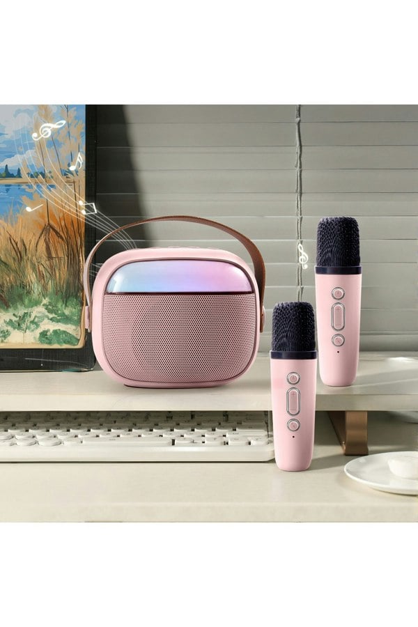 Living and Home Portable Karaoke Machine with Wireless Microphones and RGB Lights