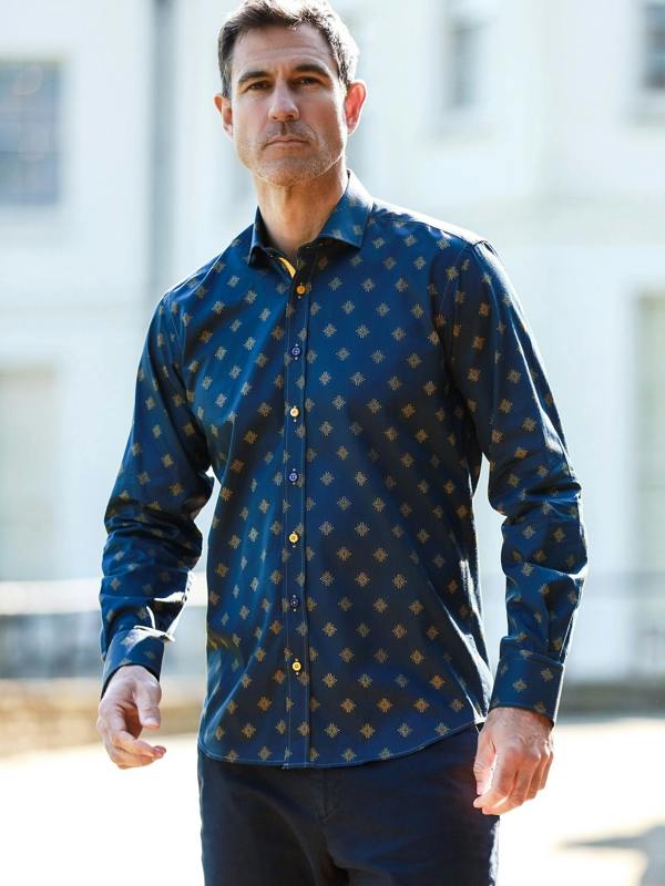 TALISMAN MOSAIC PRINT MEN'S LONG SLEEVE SATIN COTTON SHIRT - Claudio Lugli Shirts