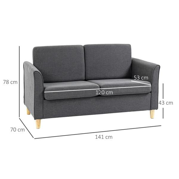 Dark grey loveseat sofa, 2-seat with tall backrest and cushioned seat