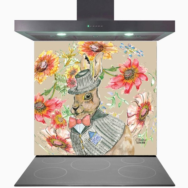 Claire Louise - Designer Cottage Floral Hare Glass Kitchen Splashback