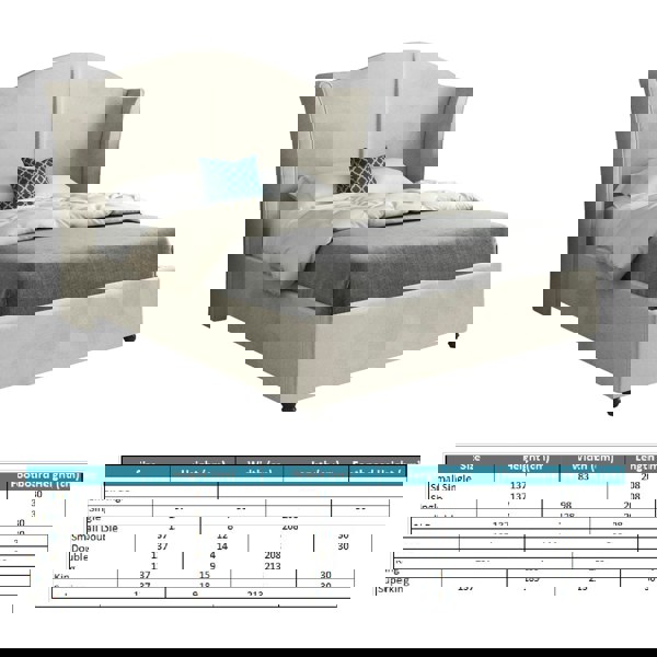 Casa Magna Zampa Curved Top Curved Winged Upholstered Soft Velvet Bed Frame - Cream