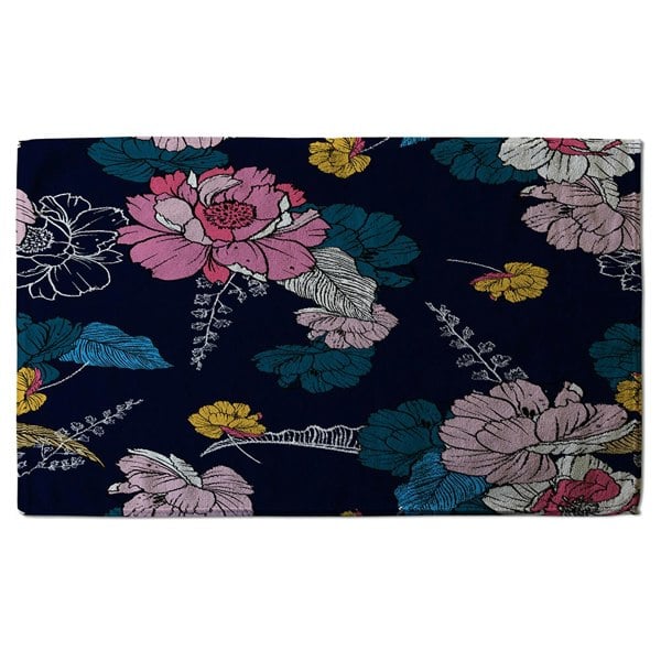 Benjamin Tate Design Pink Flowers on Navy (Bath Towel)