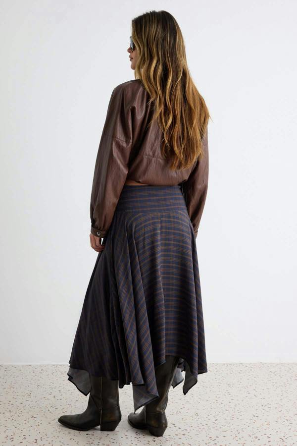 High Waist Asymmetric Hem Midi Skirt