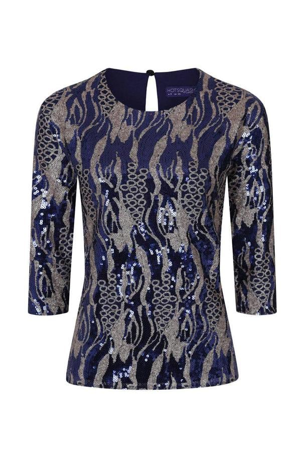 HotSquash Round Neck Sequin Party Top