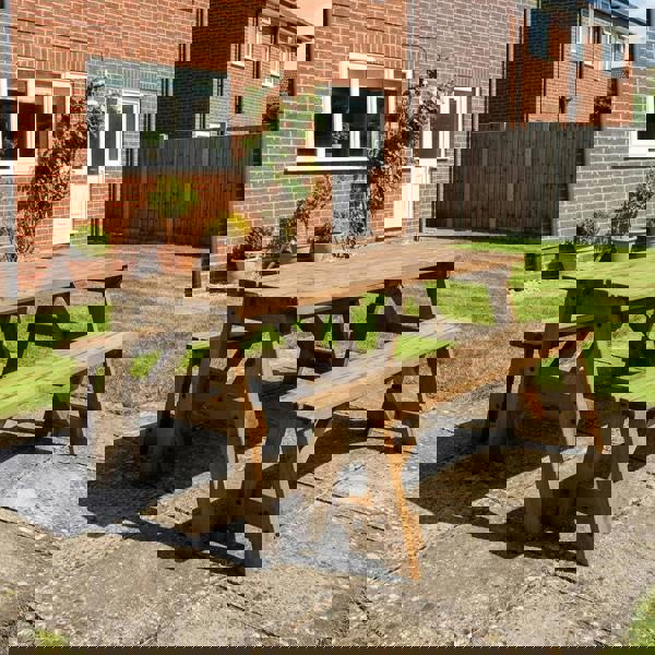 Arbor Garden Solutions Victoria Space Saving Picnic Table and Benches Set - Rustic Finish