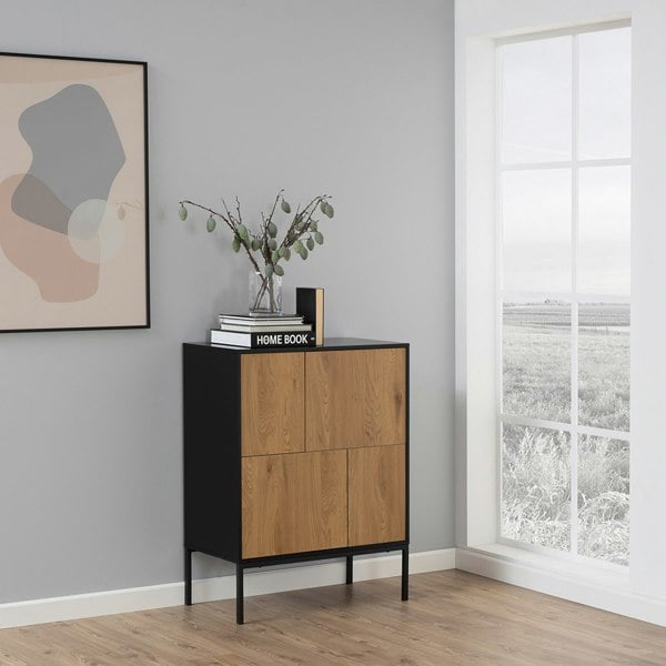 Furniture To Go Seaford 4 Door Sideboard in Black & Oak