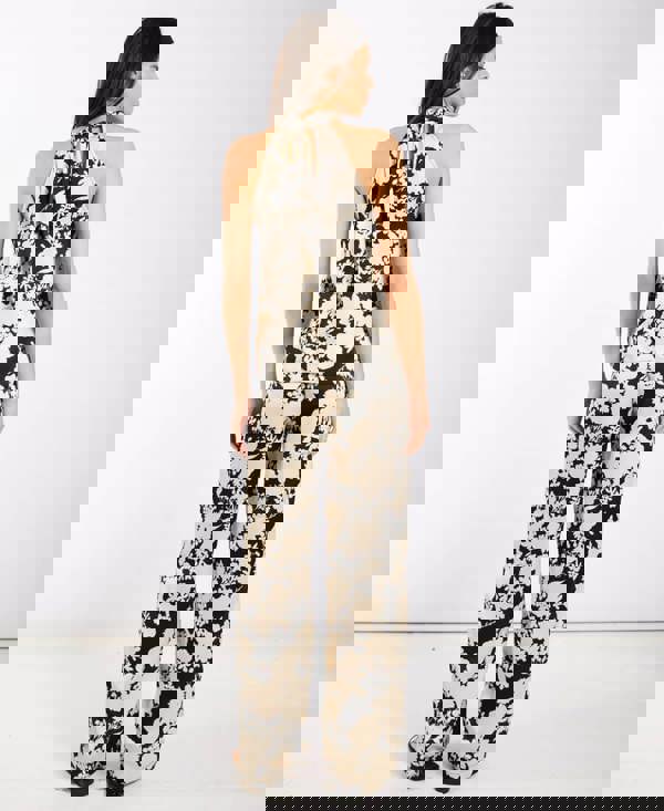 Black and Ivory Printed Halter Neck Top back