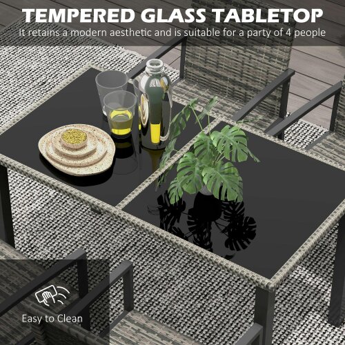 Wyld Haus Saka Rattan Grey 4 Seater Outdoor Garden Dining Set With Tempered Glass Table And Chairs