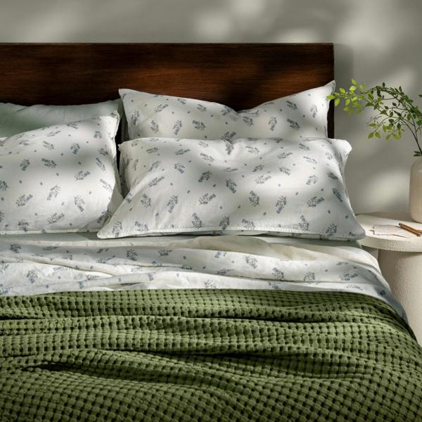 Soak&Sleep White/Green Wild Flower Linen/Cotton Duvet Cover