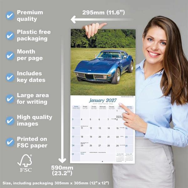 American Classic Cars Calendar 2027, Wall Calendars, Month To View, Transport, Gift