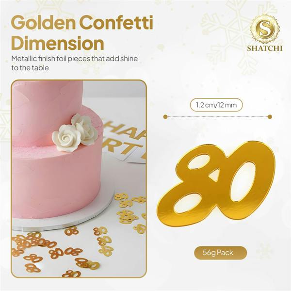 80th Birthday Gold Foil Confetti Family Pack for Table Decor and Celebration Displays image 1