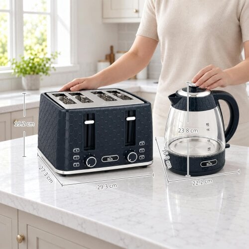 HOMCOM Kettle and Toaster Set, 1.7L 3000W Rapid Boil Jug Kettle, Blue