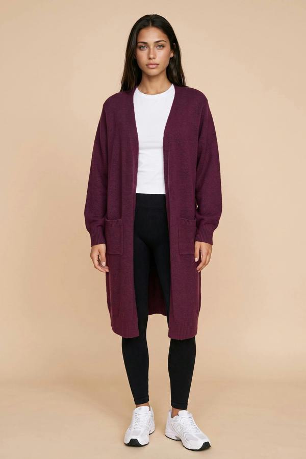 Urban Bliss Longline Patch Pocket Cardigan Burg