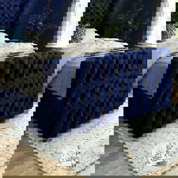 Casa Magna Parma Wide Curved Winged Upholstered Soft Velvet Bed Frame - Blue