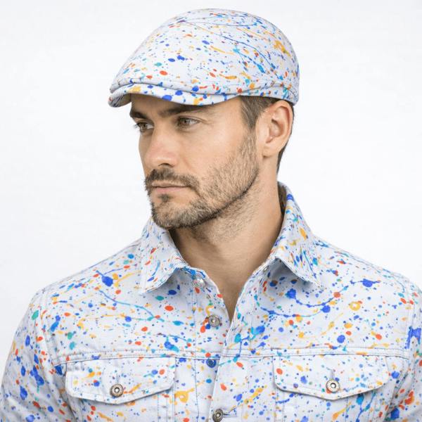 Paint Splash White Printed Flat Cap - Claudio Lugli Shirts