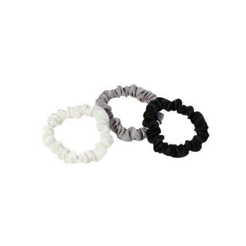 Mulberry silk scrunchies 3 pack grey black white 1cm wide