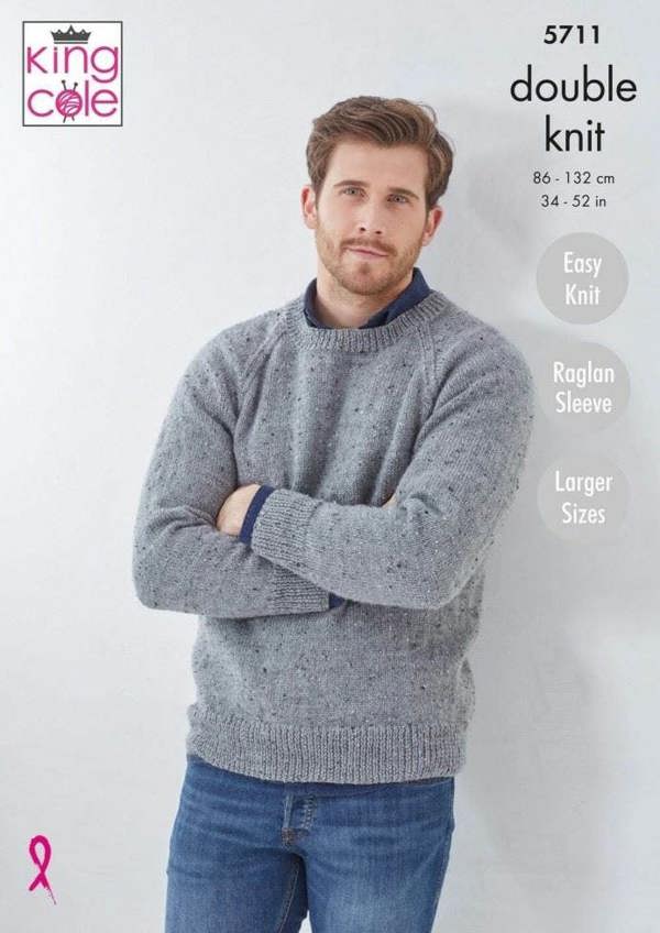 King Cole Big Value Tweed DK Knitting Pattern 5711, Cardigans, Sweaters for Men, 32 - 54 Inches - Easy