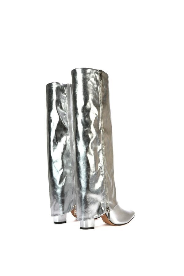 XY LONDON Knee High Boots Fold Over Point Toe Deco Zip