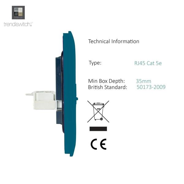 Trendi Switch 1 Gang RJ45 Cat 5e PC Ethernet Socket in Ocean Blue